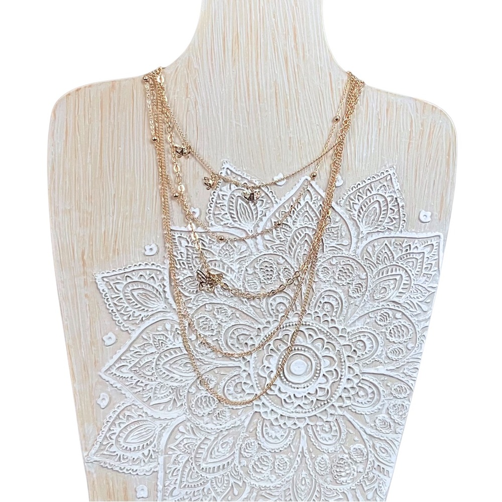 NWT Claire’s Gold Tone 3D Butterfly Multi Strand Choker Necklace Fairy Festival - Picture 2 of 7